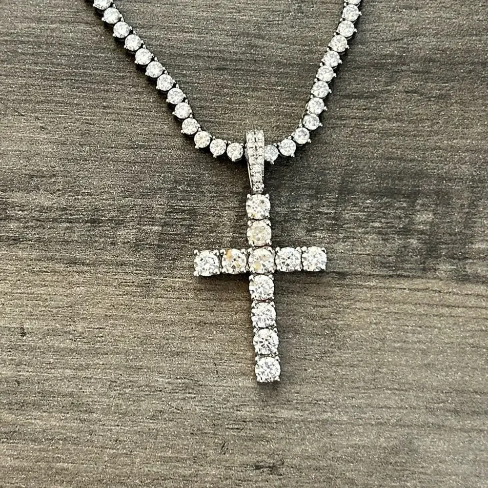 Pres Gold Presidents Tennis Chain CZ stones rhinestones Cross Pendant 20”. #A81